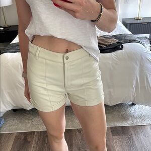 Women's Cream Leather Shorts